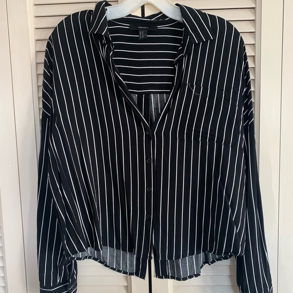 Relaxed Striped Collard Shirt-Size M
